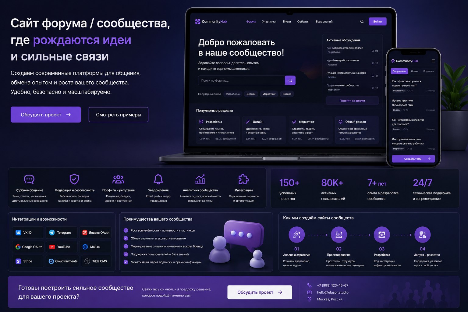 Демонстрационный пример сайта форума и сообщества с разделами, поиском, активными обсуждениями и мобильной версией